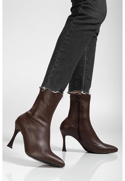 Orjen Kahverengi Cilt Streç Topuklu Bot