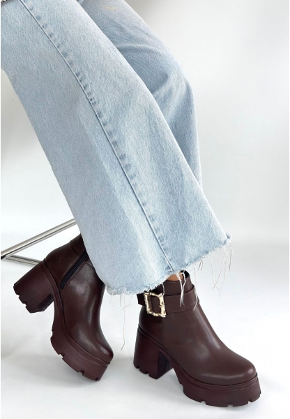 Pinma Kahverengi Cilt Topuklu Bot