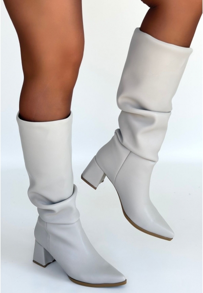 Pitay Bej Cilt Topuklu Çizme