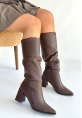 Pitay  Kahverengi Cilt Körüklü Topuklu Çizme