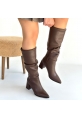 Pitay  Kahverengi Cilt Körüklü Topuklu Çizme