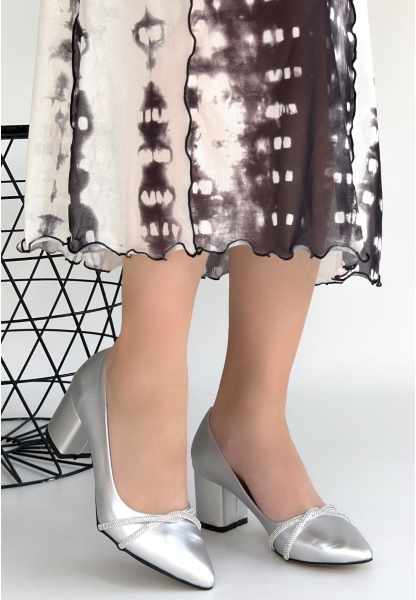 Rewin Gümüş Cilt Topuklu Ayakkabı