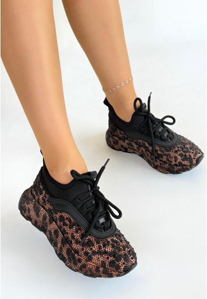 Rimay Kahverengi Cilt Boncuk İşlemeli Spor Ayakkabı