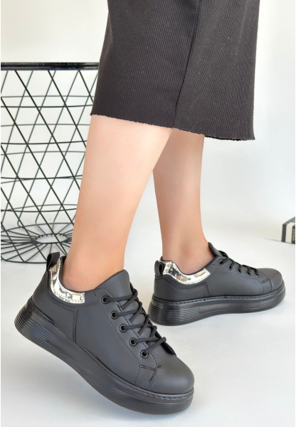 Sofio Siyah Cilt Bağcıklı Spor Ayakkabı