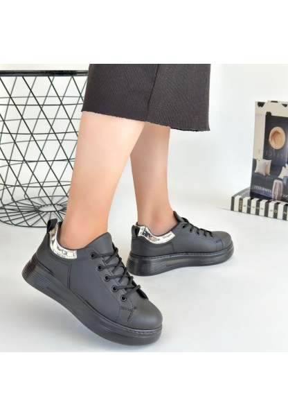 Sofio Siyah Cilt Bağcıklı Spor Ayakkabı
