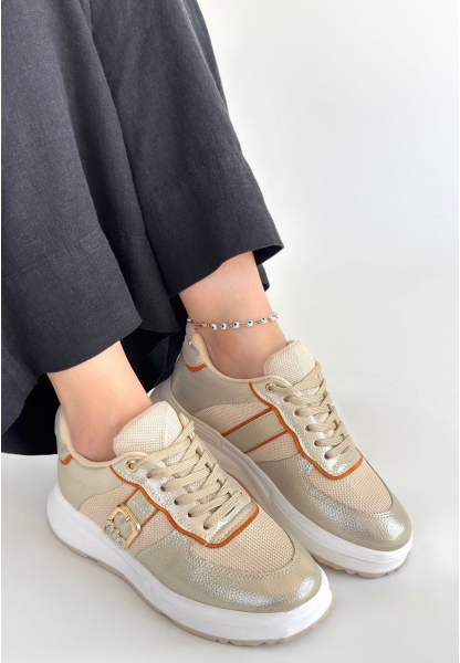 Tanwe Bej Cilt Bağcıklı Spor Ayakkabı