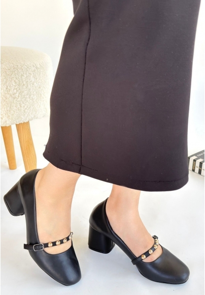 Tino Siyah Cilt Topuklu Ayakkabı