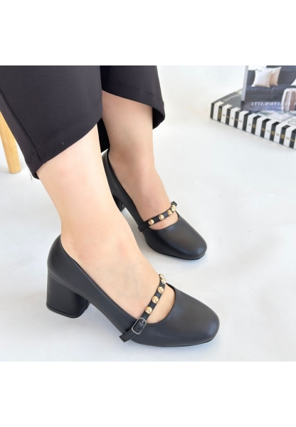 Tino Siyah Cilt Topuklu Ayakkabı