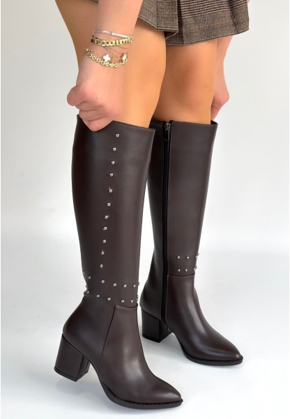 Tiyan Kahverengi Cilt Topuklu Çizme