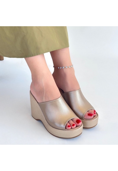 Tlay Bej Cilt Dolgu Topuk Terlik