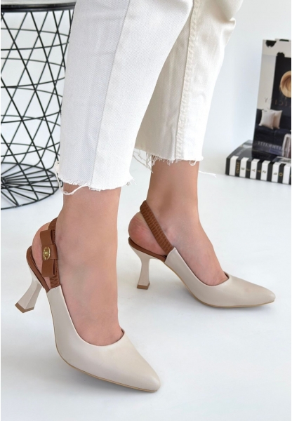 Toran Bej Cilt Topuklu Ayakkabı