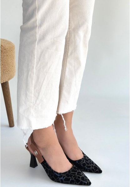 Toran Siyah Rugan Siyah Süet Detaylı Topuklu Ayakkabı