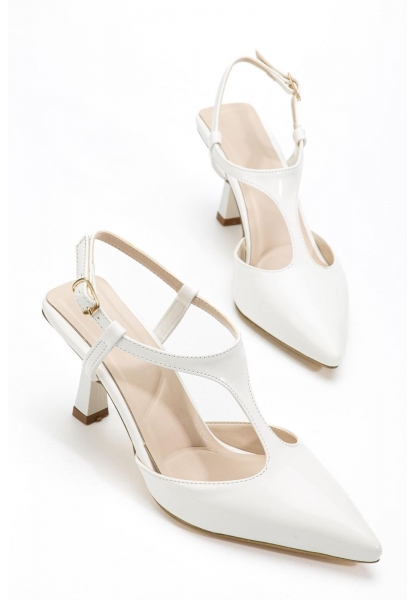 Tula Beyaz Rugan Topuklu Ayakkabı