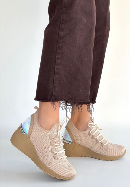 Weor Bej Triko Bağcıklı Spor Ayakkabı