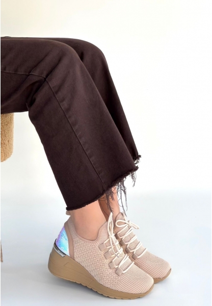 Weor Bej Triko Bağcıklı Spor Ayakkabı