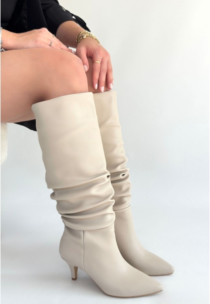 Zelya Bej Cilt Topuklu Çizme