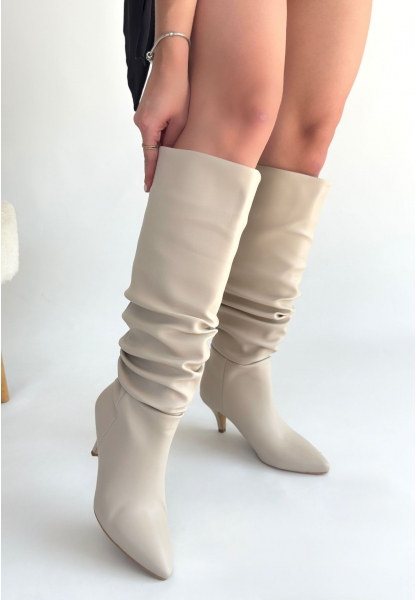 Zelya Bej Cilt Topuklu Çizme