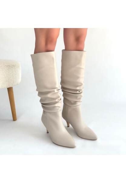 Zelya Bej Cilt Topuklu Çizme