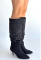 Zelya Siyah Süet Topuklu Çizme