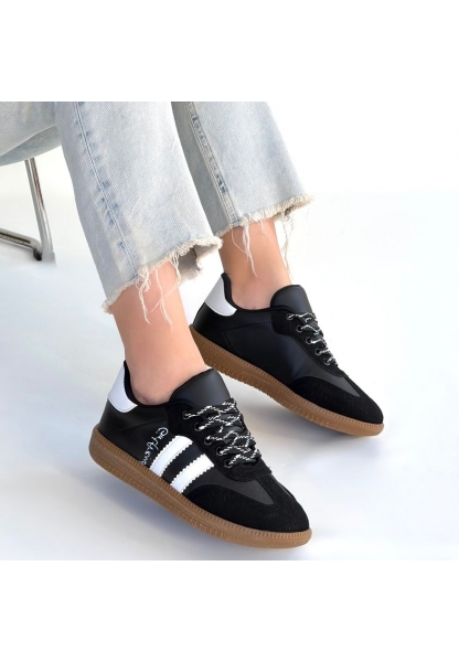 Zerti Siyah Cilt Bağcıklı Spor Ayakkabı