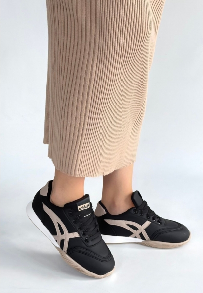 Zlay Siyah Cilt Bej Detaylı Bağcıklı Spor Ayakkabı